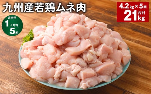 【1ヶ月毎5回定期便】 九州産若鶏ムネ肉 計約21kg（約4.2kg✕5回） 鶏肉 ムネ肉 むね肉 1398636 - 熊本県菊池市