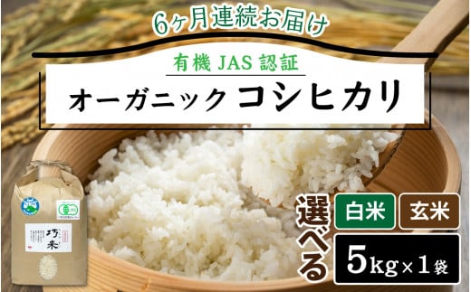 先行予約】【6ヶ月連続お届け】令和6年度産 有機JAS認証 オーガニックコシヒカリ 玄米 5kg×1袋×6ヶ月（計30kg）【2024年10月中旬から順次発送】｜  お米の定期便 - 福井県南越前町｜ふるさとチョイス - ふるさと納税サイト