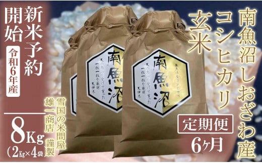 【新米予約・令和6年産】定期便6ヶ月：●玄米●8Kg 生産者限定 南魚沼しおざわ産コシヒカリ 1400467 - 新潟県南魚沼市