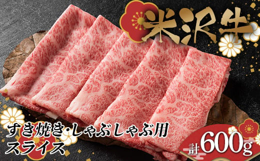 米沢牛 すき焼き・しゃぶしゃぶ用スライス 計600g (肩ロース300g+モモ・肩300g)