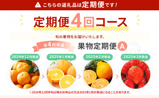 福岡県古賀市のふるさと納税 定期便 果物定期便A 4回発送 みかん ネーブル デコポン 博多あまおう 定期発送 果物 くだもの フルーツ 柑橘 イチゴ 送料無料 【2024年12月～2025年3月発送】