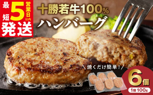 【30営業日以内に発送】十勝若牛100％使用！十勝 若牛 ハンバーグ 100g × 6個 国産 小分け 簡単調理 惣菜 おかず ハンバーグ お弁当 焼くだけ 牛肉 牛 肉 十勝若牛 冷凍_S003-0001 1383106 - 北海道清水町