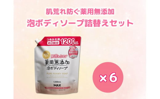 肌荒れを防ぐ薬用無添加　泡ボディソープ　詰替セット　6個入　＜無添加生活シリーズ＞｜無香料 無着色 パラベンフリー 1401775 - 奈良県橿原市