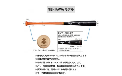 ミズノプロ＜NISHIKAWAモデル＞硬式メイプル木製バット【1524782】