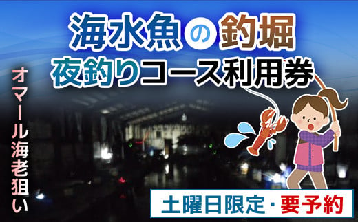 屋内型 海水魚の釣堀夜釣りコース利用券（土曜日・オマール海老狙いの夜釣り※要予約） / ふるさと納税 利用券 チケット 釣り フィッシング 釣り堀 釣堀 海水魚 屋内 夜釣り 土曜日 コリュッシュ Ko-Lish ちば 千葉県産とみさと 富里 富里市 TMW004 1493892 - 千葉県富里市