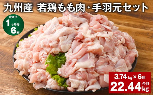 【1ヶ月毎6回定期便】 九州産 若鶏もも肉・手羽元セット 計約22.44kg（約3.74kg✕6回） 鶏肉 もも肉 手羽元 1402299 - 熊本県菊池市