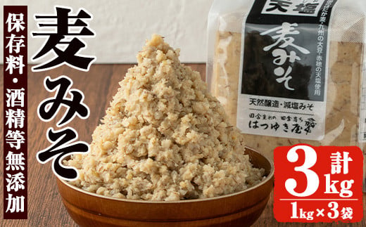 No.3351 保存料・酒精等無添加みそ 麦みそ(1kg×3袋)甘口 減塩 麦みそ 保存料・酒精等無添加 国産 九州 味噌 みそ 調味料 麹 こうじ 味噌汁 みそ汁[はつゆき屋]