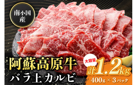 南小国産 阿蘇高原牛 バラ上カルビ 1.2kg 焼肉 BBQ バーベキュー 焼き肉 カルビ 上カルビ バラ肉 贅沢 牛 牛肉 国産牛 熊本県産 国産 贈答用 ギフト 熊本 阿蘇 南小国町 送料無料 1424508 - 熊本県南小国町