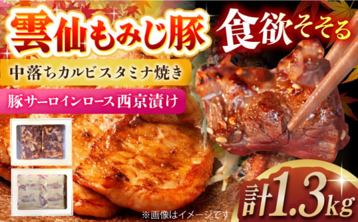 雲仙もみじ豚カルビスタミナ焼き(300g×2袋)･サーロインロース西京味噌漬(500g) 長崎県/ダイニング味遊 [42ACAG055]