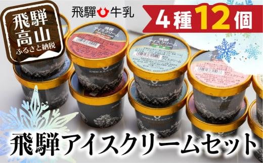 飛騨アイスクリームセット 4種12個入り | 夏 HACCP 乳製品 おやつ バニラ チョコ 抹茶 ストロベリー イチゴ ギフト プレゼント 飛騨高山 飛騨酪農農業協同組合 CV006