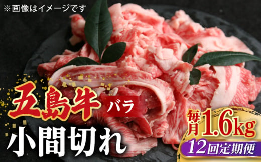 【全12回定期便】【希少で上品なお肉をご家庭で！】五島牛 バラ 小間切れ 4パック（1.6kg）8～10人前 切り落とし【ごとう農業協同組合】 [RAT020]