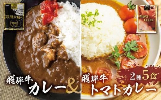 [7月発送]飛騨牛カレー (3袋) 飛騨牛トマトカレー (2袋) 計5食 簡易包装 ビーフカレー 飛騨牛 トマト カレー レトルトカレー ふるさと清見 DC003VC07