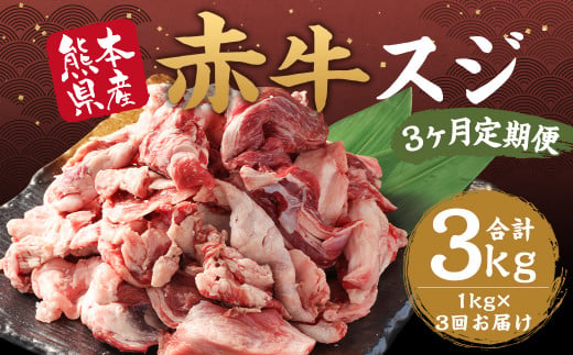 【3ヶ月定期便】 赤牛 スジ 約1kg 計約3kg 牛肉 肉 あか牛 牛スジ 牛すじ 煮込み カレー 熊本県産 冷凍 定期便