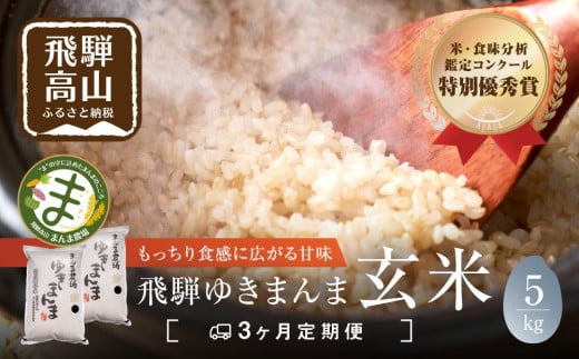 定期便 3ヶ月 飛騨ゆきまんま 玄米 5kg 特別栽培米  特別優秀賞 まんま農場  LT101