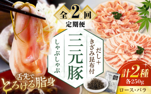 【全2回定期便】 三元豚 しゃぶしゃぶセット 計500g（ロース・バラ） だし・昆布付き 《喜茂別町》【平田牧場】 肉 豚肉 ロース バラ ロース肉 バラ肉 しゃぶしゃぶ 鍋 お鍋 冷凍配送 定期便 [AJAP014] 22000 22000円