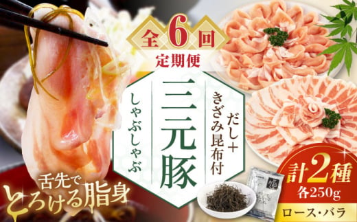 【全6回定期便】 三元豚 しゃぶしゃぶセット 計500g（ロース・バラ） だし・昆布付き 《喜茂別町》【平田牧場】 肉 豚肉 ロース バラ ロース肉 バラ肉 しゃぶしゃぶ 鍋 お鍋 冷凍配送 定期便 [AJAP016] 66000 66000円