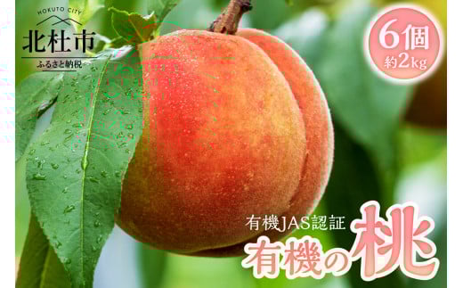 有機の桃6個入り（約2㎏）　有機の桃 有機の桃ギフト 有機栽培 有機JAS認証 希少な桃 山梨県産 北杜市産 名水育ち クール便発送 6個入り 約2kg 白州FARM もも おまかせ 品種 白鳳 夢あさま 白桃系 黄金桃 黄貴姫 滝野澤ゴールド 黄色系 山梨県 北杜市 1412922 - 山梨県北杜市