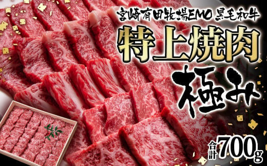 黒毛黒毛和牛稀少部位を含む 特上焼肉極み700g 有田牧畜産業ブランドEMO牛 牛肉 焼肉 国産牛肉[2-103]