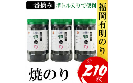 福岡有明のり(焼のり)(3本セット計210枚)　有明海産の一番摘み限定(大野城市)【1389584】 663913 - 福岡県大野城市