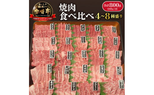 宮崎牛焼肉食べ比べ4種〜8種盛り 合計800g