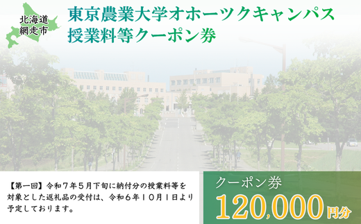 東京農業大学オホーツクキャンパス授業料等120,000円分クーポン券 【 ふるさと納税 人気 おすすめ ランキング 授業料等 大学 東京農業大学 東農大 東京農業 オホーツク キャンパス クーポン 券 学生 北海道 網走市 】 ABBD004