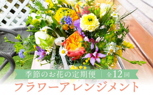 【定期便】 12回 季節のお花を使った フラワーアレンジメント 花 (12ヶ月) オフィス 玄関に 季節の花 生花 定期便 玄関 下出生花店 飛騨高山 BB101