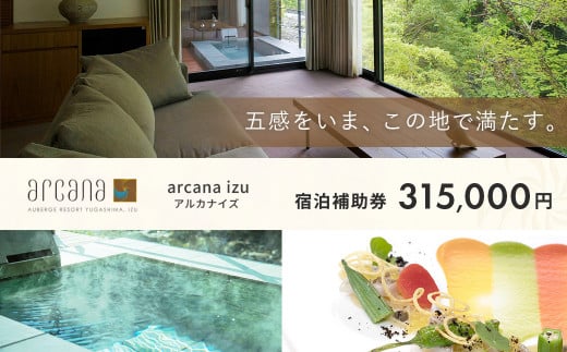 静岡 伊豆 天城湯ヶ島温泉郷 【 arcana izu アルカナイズ 】 宿泊利用券315,000円（105,000円×3枚）　 夕食 朝食 宿泊  温泉宿 宿 温泉 旅館 旅行クーポン 商品券 静岡県 伊豆市 1417086 - 静岡県伊豆市