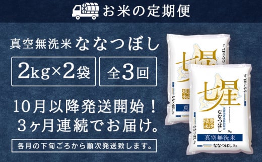 北海道東神楽町のふるさと納税 新米予約 【お米の定期便】ななつぼし 2kg×2袋 《真空無洗米》全3回