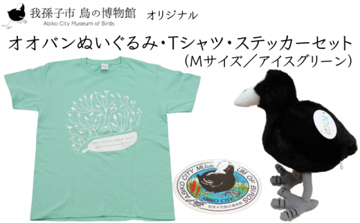 鳥の博物館オリジナルオオバンぬいぐるみ・Tシャツ(M／アイスグリーン)・ステッカーセット