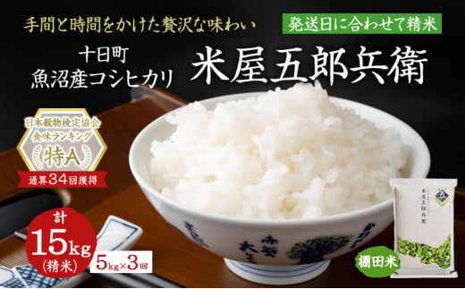 ＜新米発送＞【定期便/全3回】十日町産魚沼コシヒカリ 米屋五郎兵衛 棚田米 精米5kg