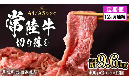 【 定期便 12ヶ月 連続 】 常陸牛 切り落とし 9.6kg ( 400g × 2袋 × 12回 ) 使いやすい 小分け パック A4 A5 ランク 茨城県共通返礼品 黒毛和牛 国産黒毛和牛 和牛 国産 牛肉 牛 お肉 肉 ひたち牛  [CD039sa]