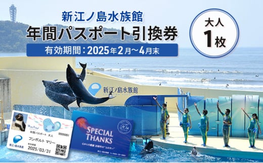 チケット 神奈川 【新江ノ島水族館】年間パスポート引換券(大人1枚) 有効期間2025年2月～4月末まで 水族館 パスポート 入場券 江ノ島 藤沢市 神奈川県 プレゼント ギフト 1420675 - 神奈川県藤沢市