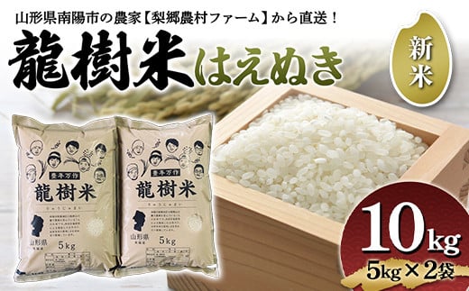 【令和6年産 新米 先行予約】 龍樹米 はえぬき 10kg (5kg×2袋) 《令和6年10月上旬～発送》 『梨郷農村ファーム』 山形南陽産 米 精米 ご飯 農家直送 山形県 南陽市 [835-R6] 1425282 - 山形県南陽市