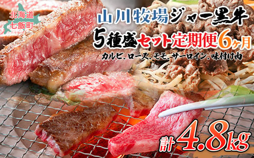 【定期便６か月】山川牧場ジャー黒５種盛セット 【 ふるさと納税 人気 おすすめ ランキング 北海道ブランド牛 牛 牛肉 和牛 ジャー黒 モモ モモ肉 ロース ロース肉 焼き肉 サーロイン ステーキ サーロインステーキ ステーキ肉 牛ステーキ カルビ 定期便 北海道 七飯町 送料無料 】 NAN017 1420126 - 北海道七飯町