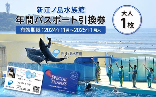 チケット 神奈川 【新江ノ島水族館】年間パスポート引換券(大人1枚) 有効期間2024年11月～2025年1月末まで 水族館 パスポート 入場券 江ノ島 藤沢市 神奈川県 プレゼント ギフト 1420672 - 神奈川県藤沢市