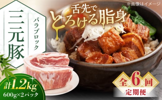 【全6回定期便】三元豚 バラブロック1.2kg（600g×2パック）《喜茂別町》【平田牧場】 肉 豚肉 バラ ブロック 煮豚 酢豚 煮物 冷凍配送 [AJAP108] 78000 78000円 1418886 - 北海道喜茂別町