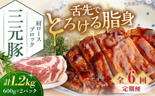 【全6回定期便】三元豚 肩ロースブロック1.2kg（600g×2パック）《喜茂別町》【平田牧場】 肉 豚肉 ロース ブロック ローストポーク 煮豚 酢豚 煮物 冷凍配送 [AJAP116] 104000 104000円 1418894 - 北海道喜茂別町