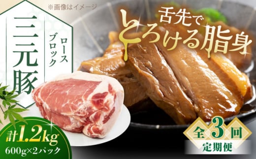 【全3回定期便】三元豚 ロースブロック1.2kg（600g×2パック）《喜茂別町》【平田牧場】 肉 豚肉 ロース ブロック ローストポーク 煮豚 酢豚 煮物 冷凍配送 [AJAP099] 54000 54000円 1418877 - 北海道喜茂別町