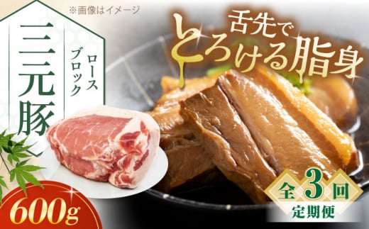 [全3回定期便]三元豚 ロースブロック600g[喜茂別町][平田牧場] 肉 豚肉 ロース ブロック ローストポーク 煮豚 酢豚 煮物 冷凍配送 北海道 [AJAP095] 30000 30000円 3万円