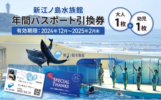 チケット 神奈川 【新江ノ島水族館】年間パスポート引換券(大人1枚+幼児1枚) 有効期間2024年12月～2025年2月末まで 水族館 パスポート 入場券 江ノ島 藤沢市 神奈川県 プレゼント ギフト 1420688 - 神奈川県藤沢市