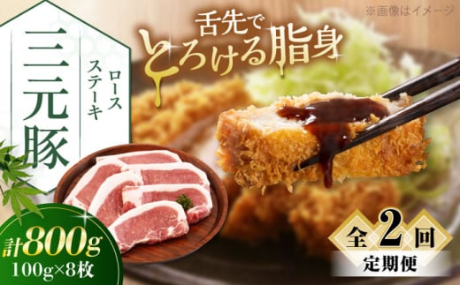 【全2回定期便】三元豚 ロースステーキ 8枚（100g/枚）  藻塩ナシ 《喜茂別町》【平田牧場】肉 豚肉 ロース ステーキ ステーキ用 とんかつ トンテキ 生姜焼き 冷蔵配送 北海道 [AJAP090] 34000 34000円 1418868 - 北海道喜茂別町