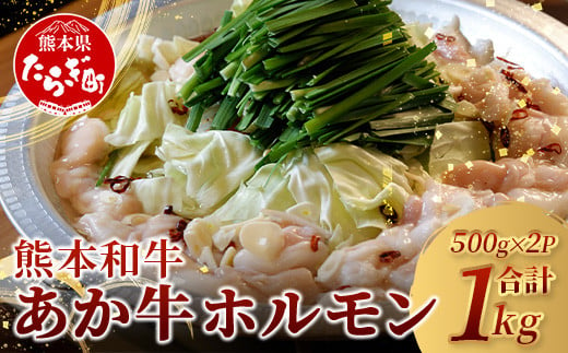 熊本県産 あか牛 ミックス ホルモン 1kg（500g×2パック） もつ鍋 焼肉 ホルモン 焼き BBQ 熊本県 あか牛 牛肉 046-0644 1435493 - 熊本県多良木町