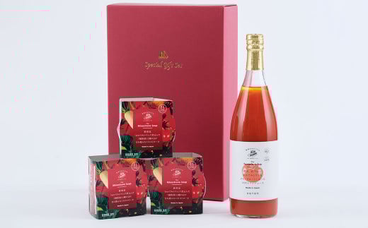 菊川産あかでみトマト100％のトマトジュース780ml×1本＆あかでみトマトで煮込んだミネストローネ3個セット