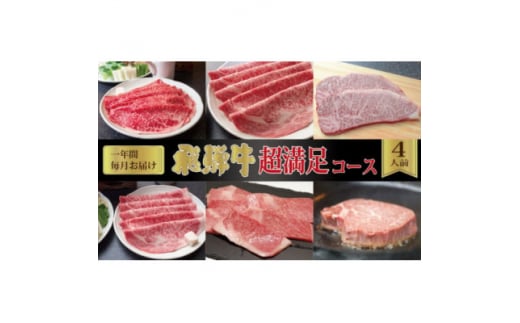 ＜毎月定期便＞化粧箱入り　飛騨牛超満足コース(約4人前)　全12回【4053838】