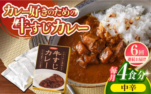 【全6回定期便】【着日指定 可能】【とろっとろになるまで煮込んだ】牛すじカレー 4食セット（中辛） 平戸市 / カレー工房 NVfoods [KAB265] 1423744 - 長崎県平戸市