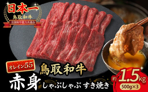 鳥取和牛 最高級品質【オレイン55】 赤身 しゃぶしゃぶすき焼き用 (1.5kg)  鳥取和牛 オレイン55 赤身 モモ ウデ しゃぶしゃぶ すき焼き 国産 牛肉 ブランド牛 和牛 黒毛和牛 KR1278 1427093 - 鳥取県倉吉市