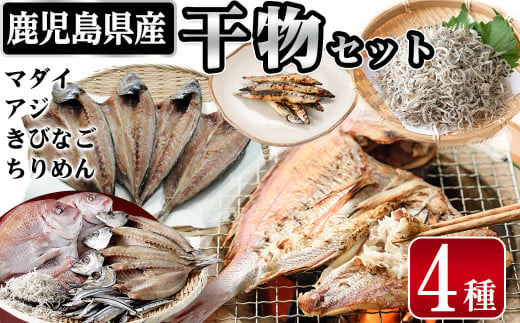 鹿児島県産干物セット 4種(マダイ・アジ・キビナゴ・ちりめん) 干物 ひもの 天然 真鯛 鯛 あじ 鯵 一夜干し ちりめんじゃこ シラス a7-016 425258 - 鹿児島県志布志市