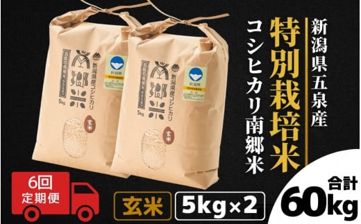 【令和6年産新米先行予約】 〈6回定期便〉 特別栽培米コシヒカリ 「南郷米」 玄米10kg（5kg×2袋）新潟県 五泉市 有限会社ファームみなみの郷  ［2024年9月中旬以降順次発送］ 1430675 - 新潟県五泉市