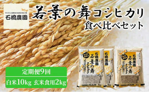 米 若葉の舞 コシヒカリ 白米10Kg玄米食用2Kg 食べ比べセット 定期便9回 こしひかり お米 白米 玄米 セット 食べ比べ 定期便 精米 千葉 千葉県 低温保存 [№5346-0813] 1430331 - 千葉県千葉市