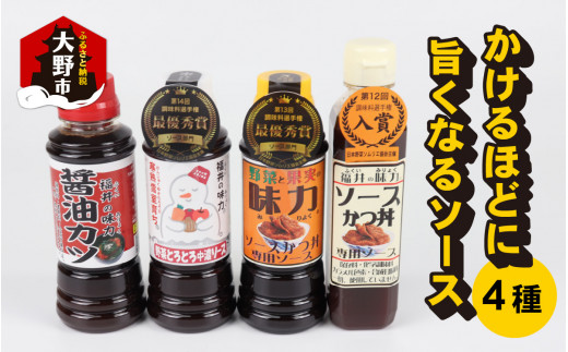 天然水と生野菜の「かけるほどに旨くなるソース４種お試しセット」 1430055 - 福井県大野市